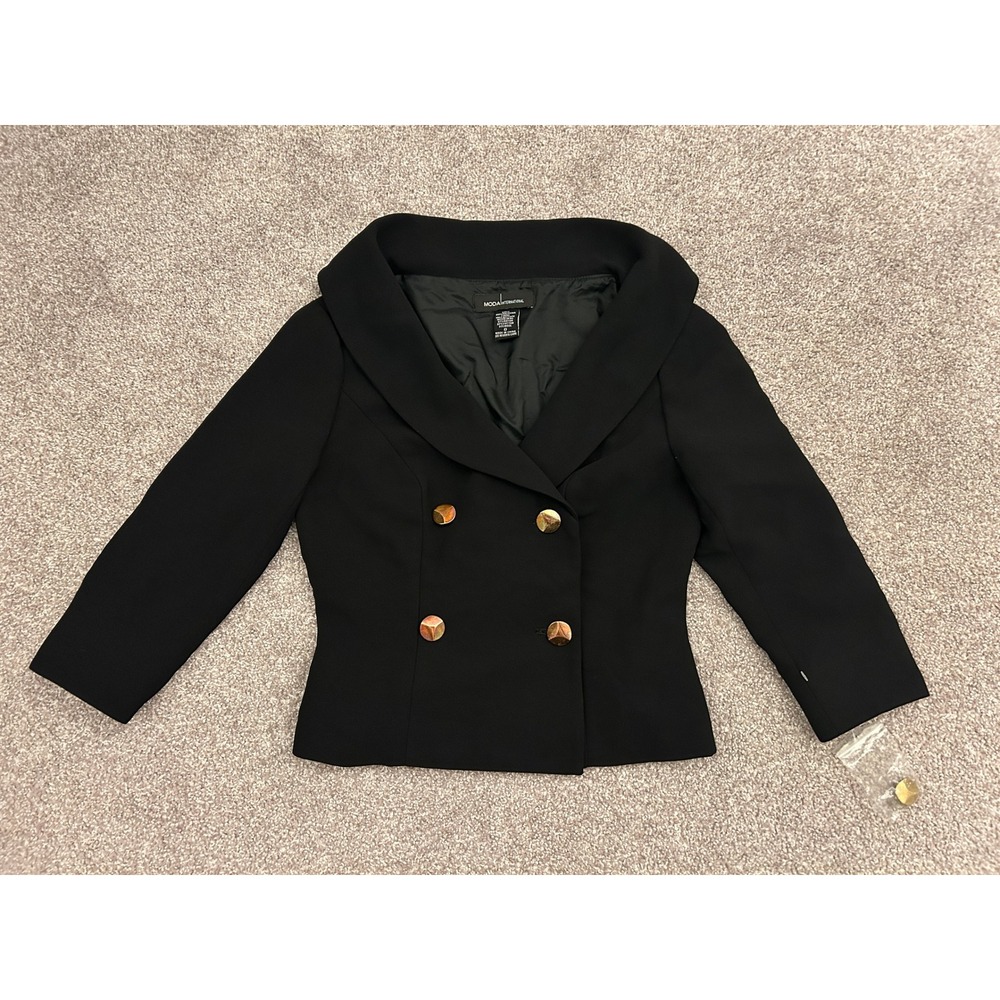 Moda International Blazer Womens 0 Black Excellent Portrait Collar Gold Button